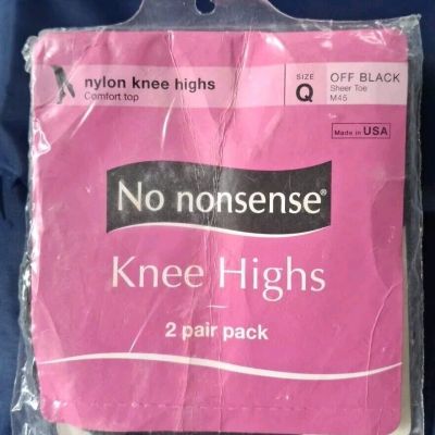 No Nonsense Knee Highs 2 Pair Pack Size Q Off Black Sheer Toe New Free Shipping